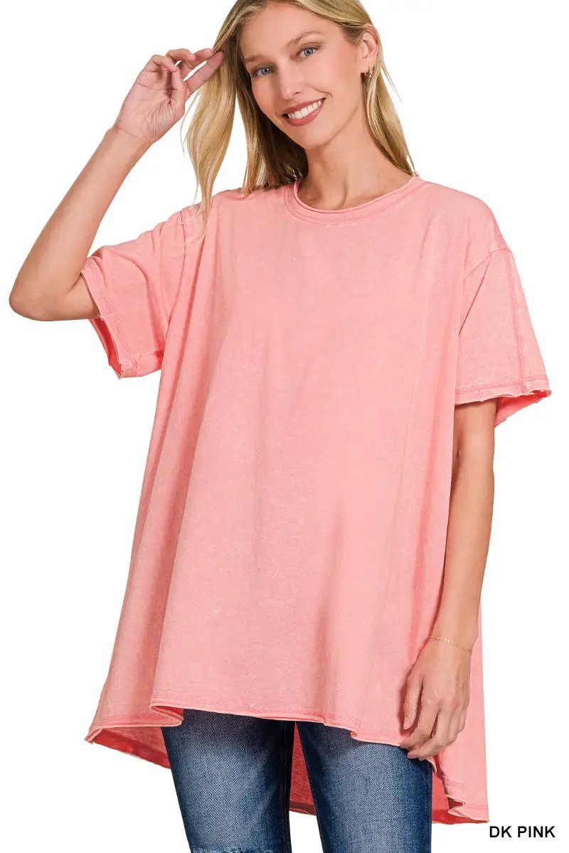 Zenana Crinkle Washed Cotton Drop Shoulder Oversized Top - T-Shirts Crinkle Washed Cotton Drop Shoulder Oversized Top