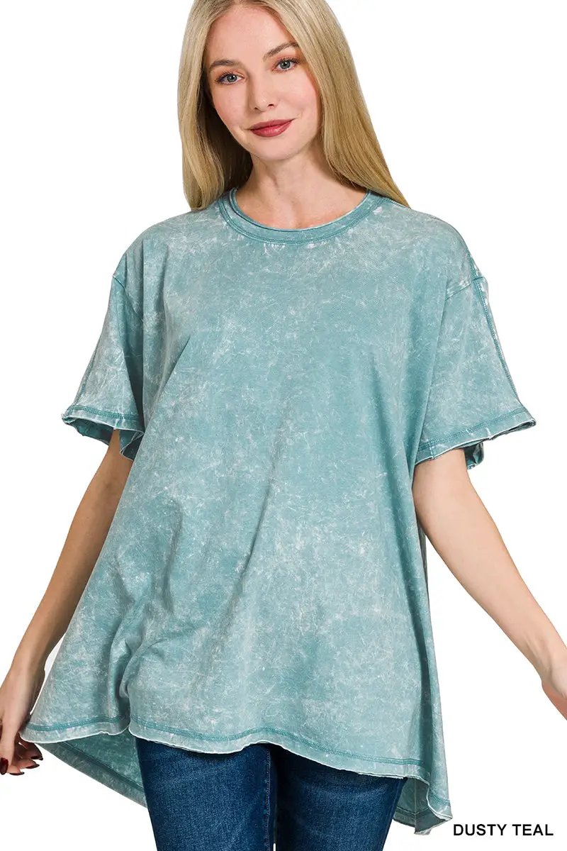 Zenana Crinkle Washed Cotton Drop Shoulder Oversized Top - T-Shirts Crinkle Washed Cotton Drop Shoulder Oversized Top