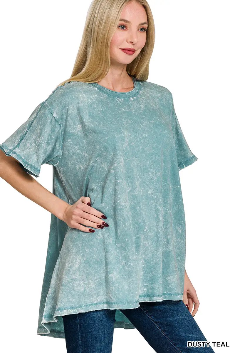 Zenana Crinkle Washed Cotton Drop Shoulder Oversized Top - T-Shirts Crinkle Washed Cotton Drop Shoulder Oversized Top