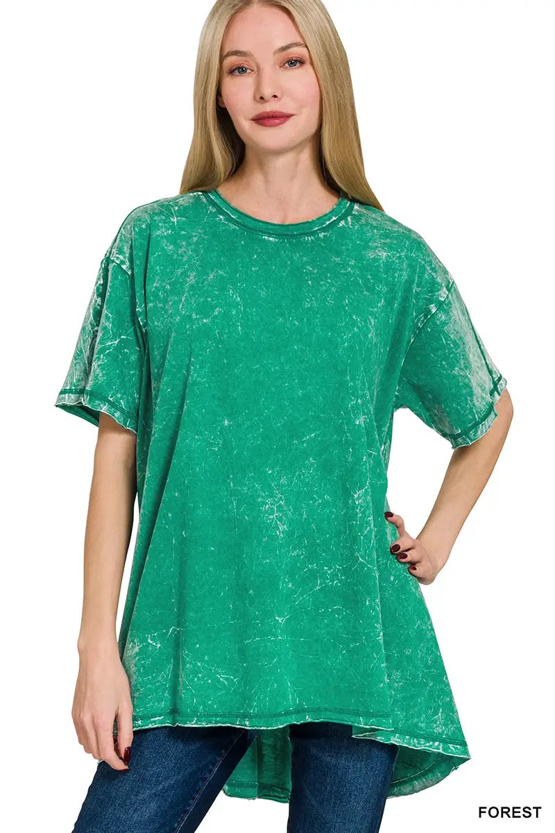 Zenana Crinkle Washed Cotton Drop Shoulder Oversized Top - T-Shirts Crinkle Washed Cotton Drop Shoulder Oversized Top