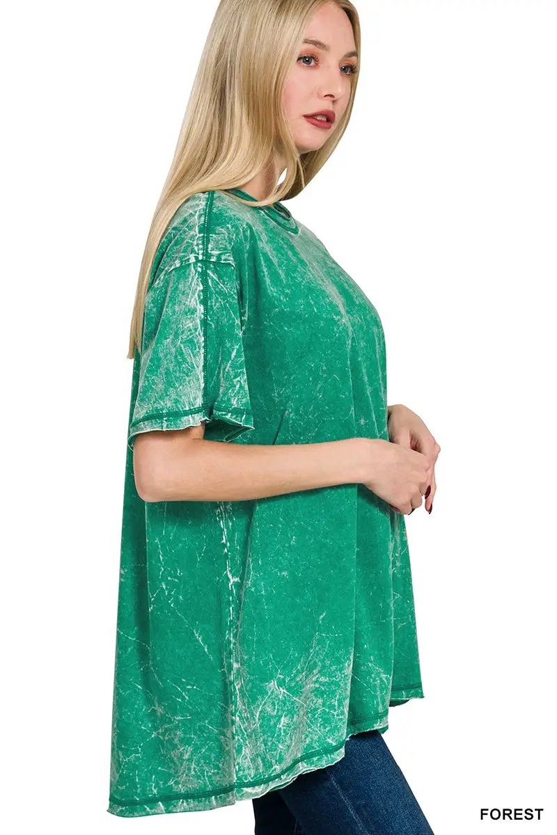 Zenana Crinkle Washed Cotton Drop Shoulder Oversized Top - T-Shirts Crinkle Washed Cotton Drop Shoulder Oversized Top