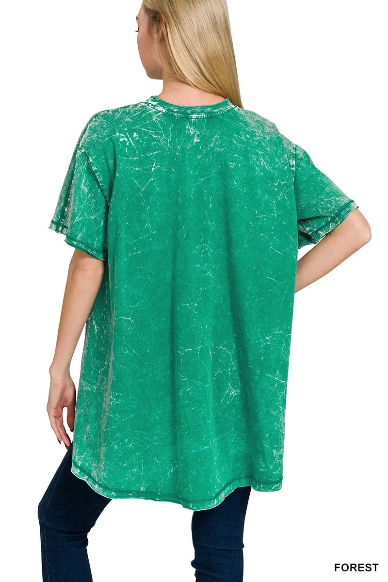 Zenana Crinkle Washed Cotton Drop Shoulder Oversized Top - T-Shirts Crinkle Washed Cotton Drop Shoulder Oversized Top