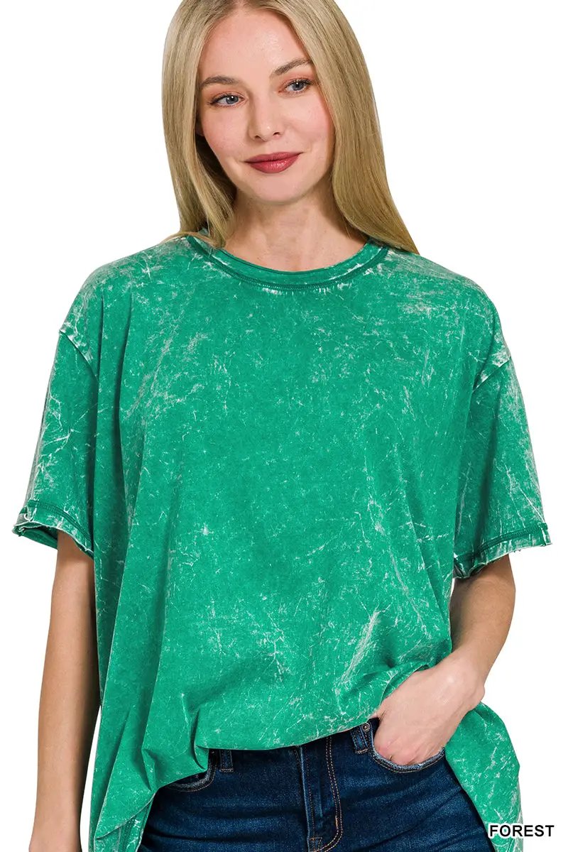 Zenana Crinkle Washed Cotton Drop Shoulder Oversized Top - T-Shirts Crinkle Washed Cotton Drop Shoulder Oversized Top