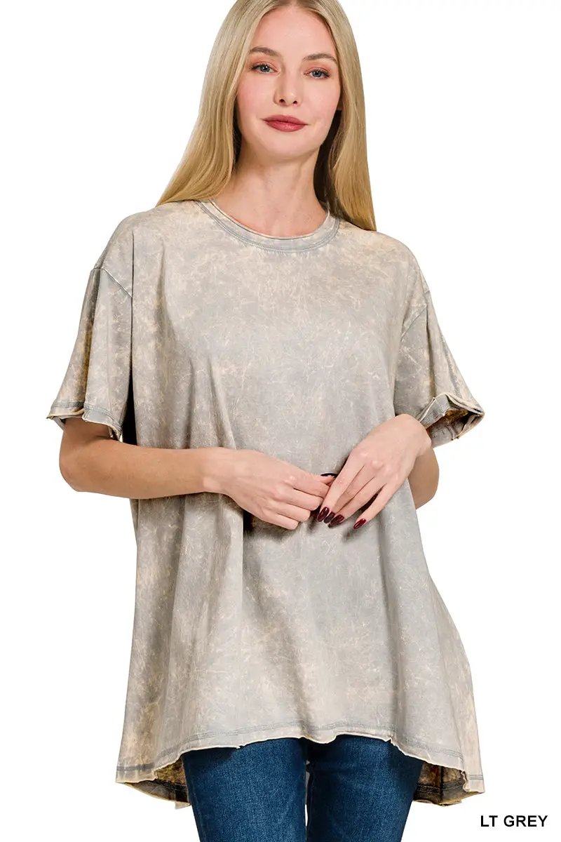 Zenana Crinkle Washed Cotton Drop Shoulder Oversized Top - T-Shirts Crinkle Washed Cotton Drop Shoulder Oversized Top