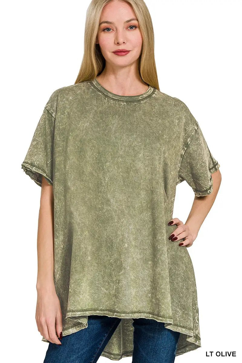Zenana Crinkle Washed Cotton Drop Shoulder Oversized Top - T-Shirts Crinkle Washed Cotton Drop Shoulder Oversized Top