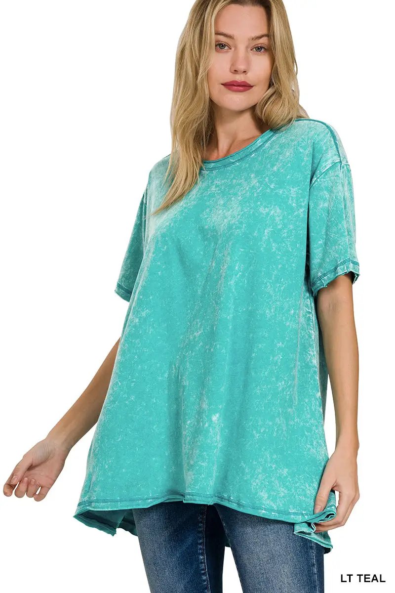 Zenana Crinkle Washed Cotton Drop Shoulder Oversized Top - T-Shirts Crinkle Washed Cotton Drop Shoulder Oversized Top