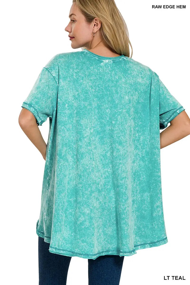 Zenana Crinkle Washed Cotton Drop Shoulder Oversized Top - T-Shirts Crinkle Washed Cotton Drop Shoulder Oversized Top