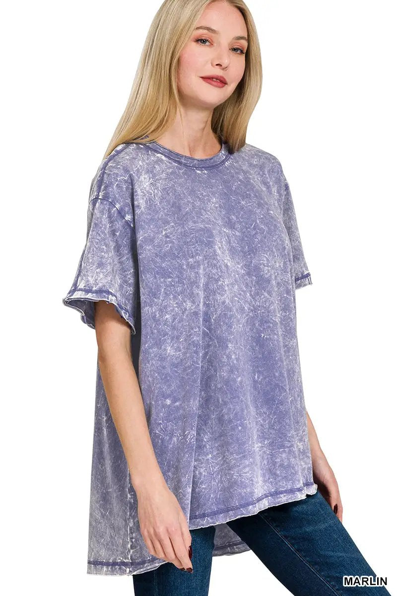 Zenana Crinkle Washed Cotton Drop Shoulder Oversized Top - T-Shirts Crinkle Washed Cotton Drop Shoulder Oversized Top