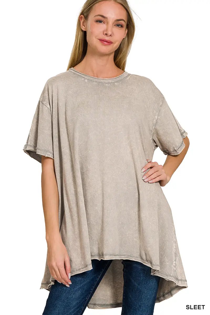 Zenana Crinkle Washed Cotton Drop Shoulder Oversized Top - T-Shirts Crinkle Washed Cotton Drop Shoulder Oversized Top