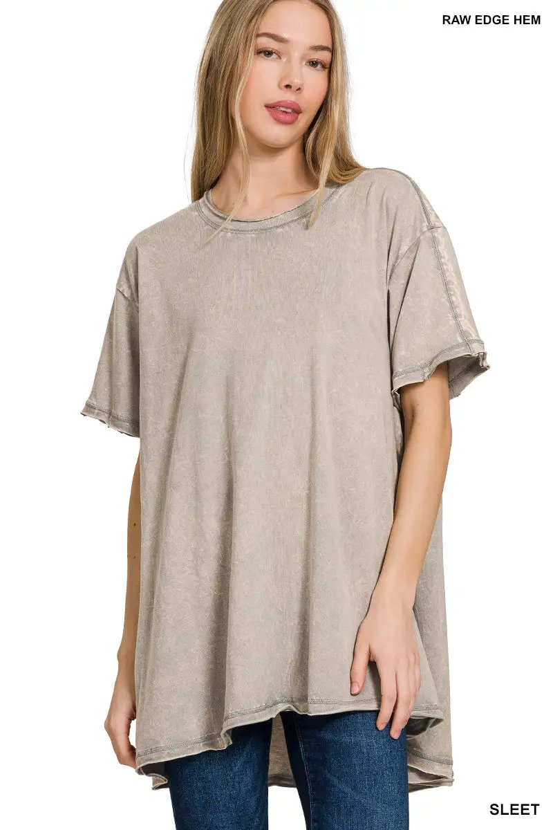 Zenana Crinkle Washed Cotton Drop Shoulder Oversized Top - T-Shirts Crinkle Washed Cotton Drop Shoulder Oversized Top