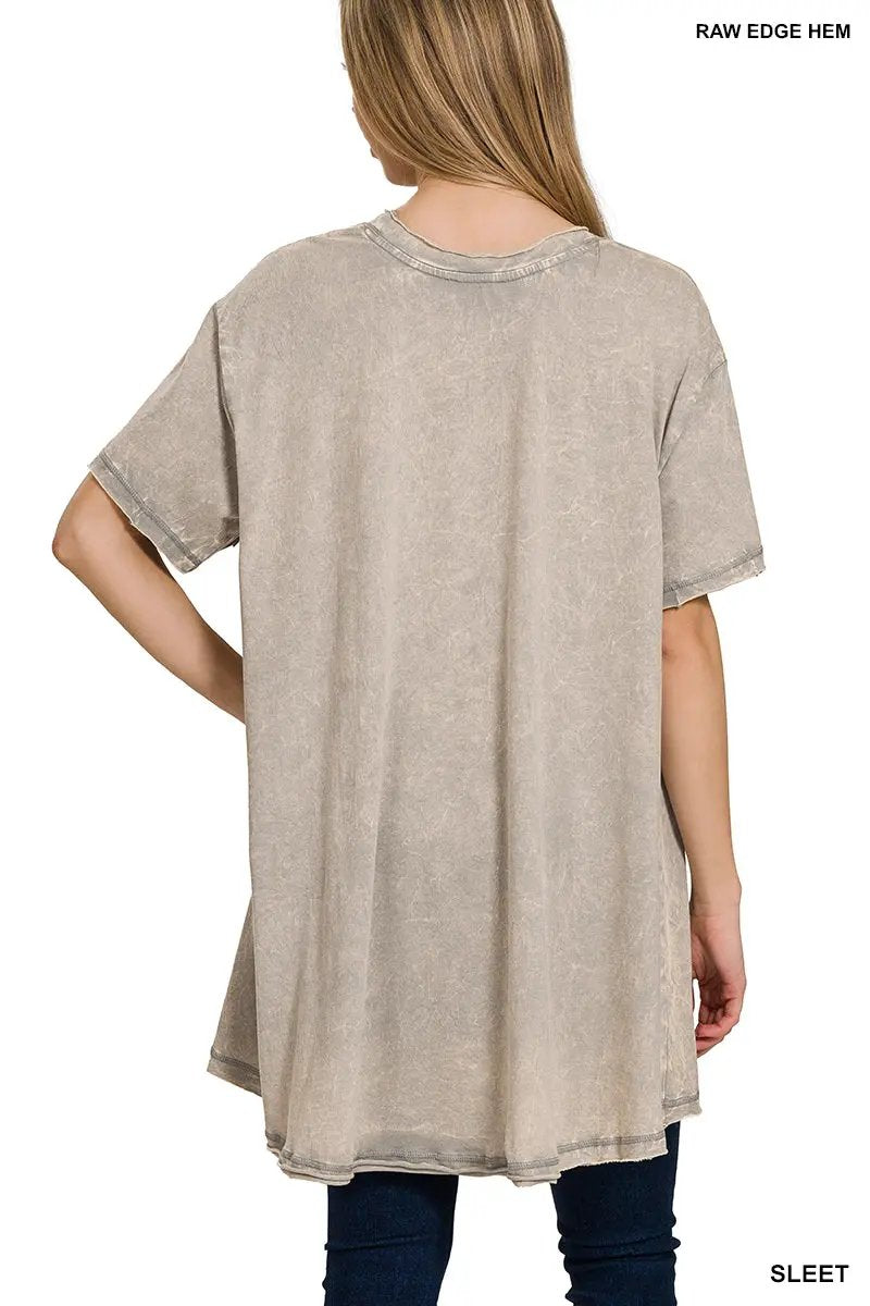 Zenana Crinkle Washed Cotton Drop Shoulder Oversized Top - T-Shirts Crinkle Washed Cotton Drop Shoulder Oversized Top