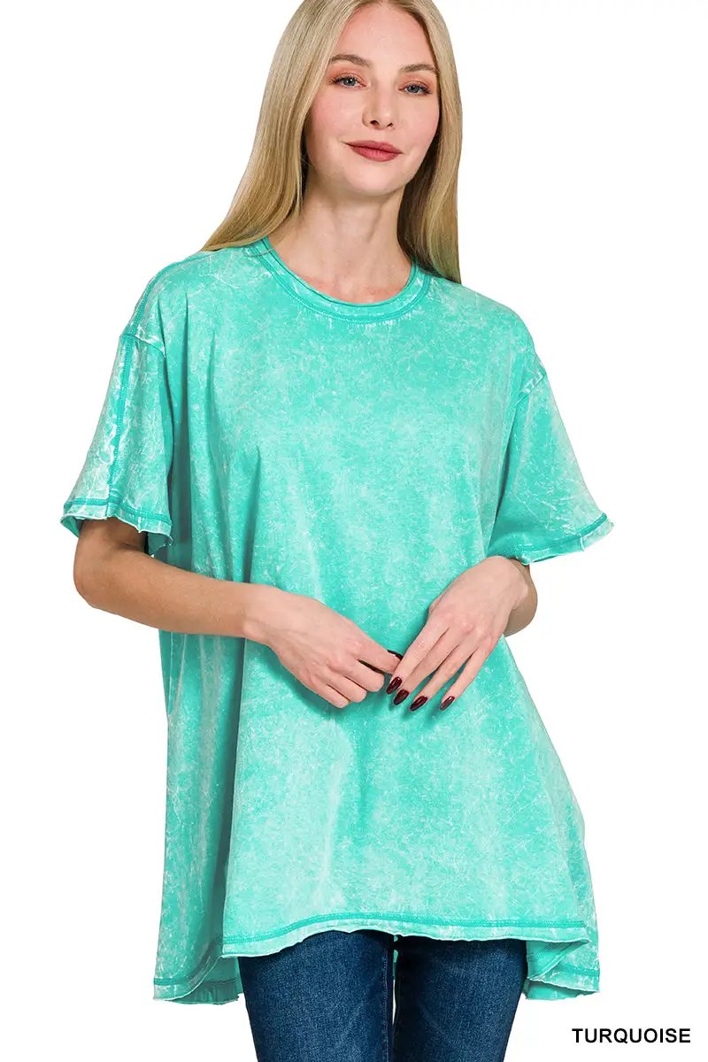 Zenana Crinkle Washed Cotton Drop Shoulder Oversized Top - T-Shirts Crinkle Washed Cotton Drop Shoulder Oversized Top