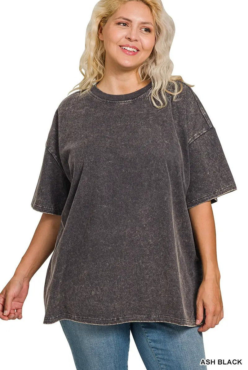 Zenana Zenana Plus Washed Premium Cotton Oversized Tee - T-Shirts Zenana Plus Washed Premium Cotton Oversized Tee