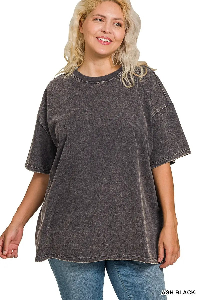 Zenana Zenana Plus Washed Premium Cotton Oversized Tee - T-Shirts Zenana Plus Washed Premium Cotton Oversized Tee