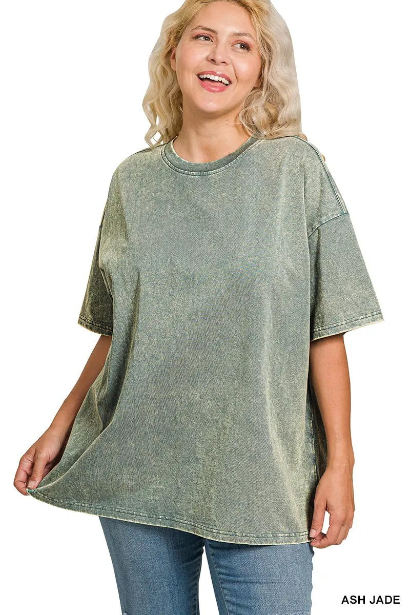 Zenana Zenana Plus Washed Premium Cotton Oversized Tee - T-Shirts Zenana Plus Washed Premium Cotton Oversized Tee