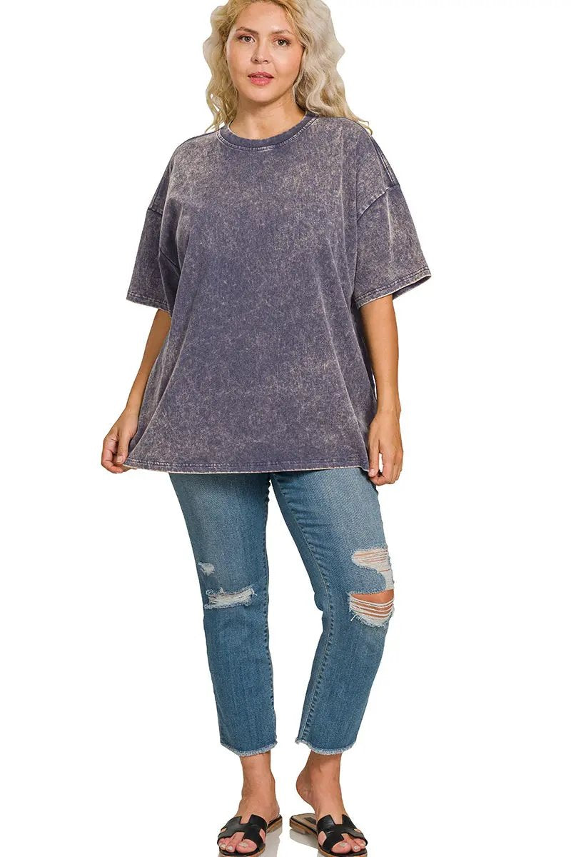 Zenana Zenana Plus Washed Premium Cotton Oversized Tee - T-Shirts Zenana Plus Washed Premium Cotton Oversized Tee