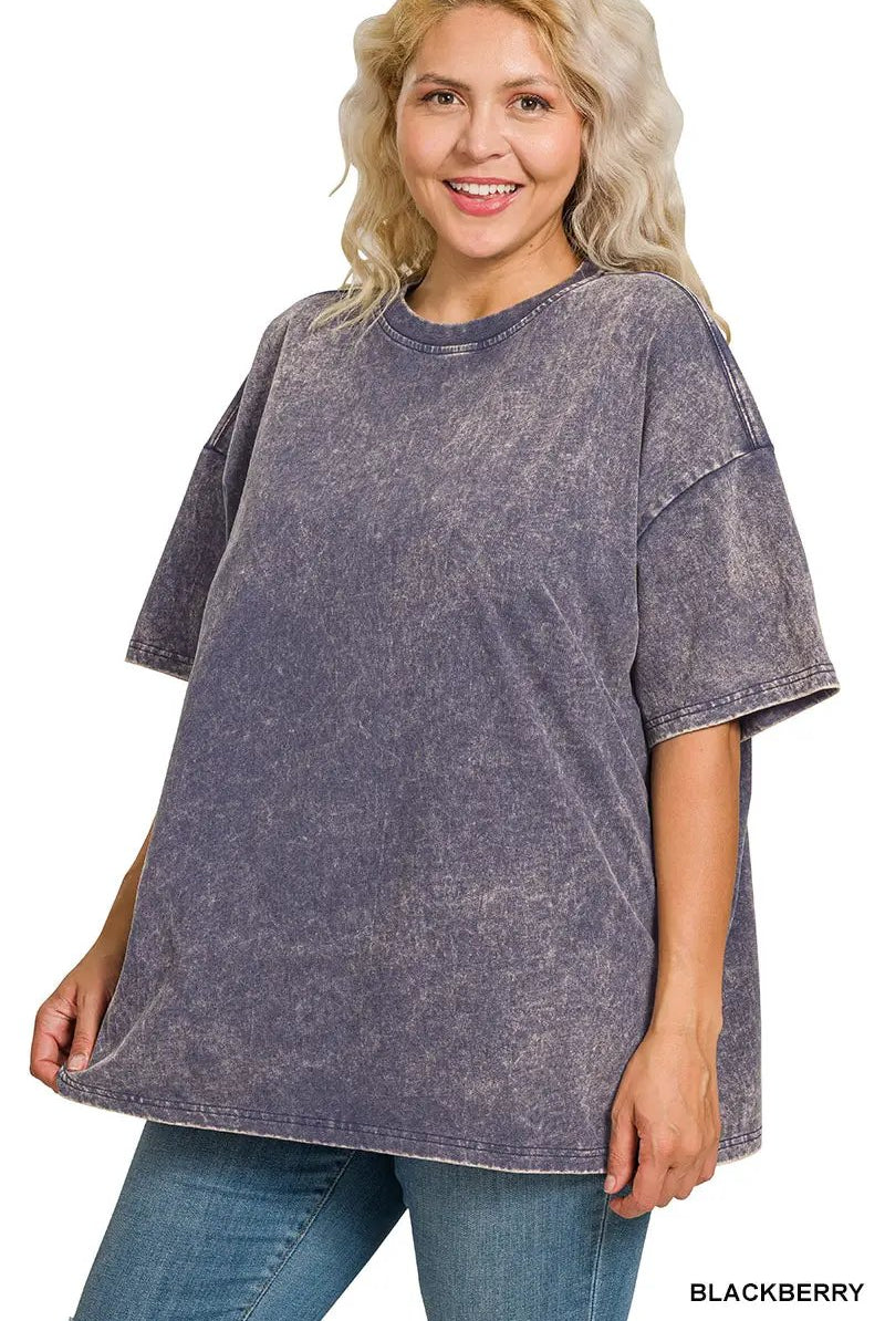 Zenana Zenana Plus Washed Premium Cotton Oversized Tee - T-Shirts Zenana Plus Washed Premium Cotton Oversized Tee