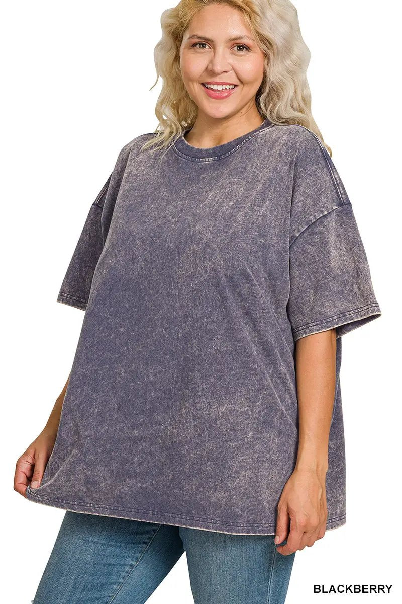 Zenana Zenana Plus Washed Premium Cotton Oversized Tee - T-Shirts Zenana Plus Washed Premium Cotton Oversized Tee