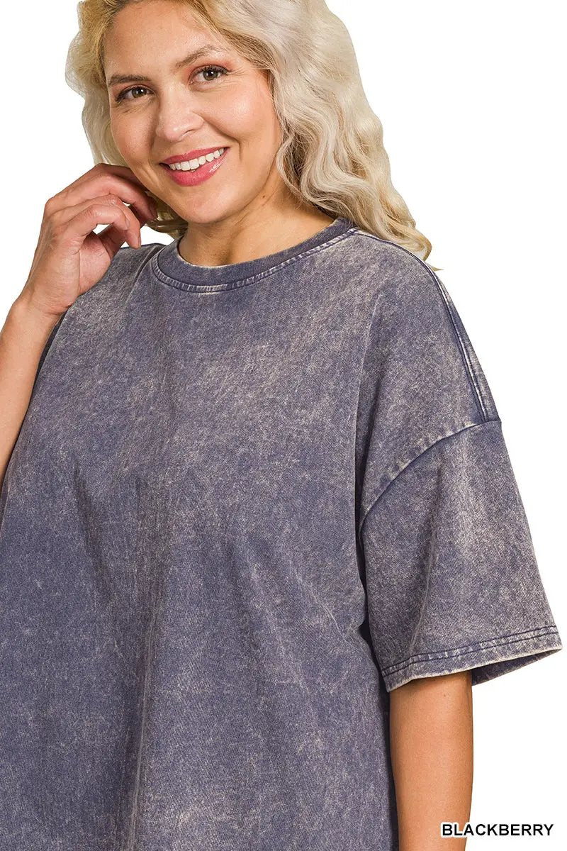 Zenana Zenana Plus Washed Premium Cotton Oversized Tee - T-Shirts Zenana Plus Washed Premium Cotton Oversized Tee