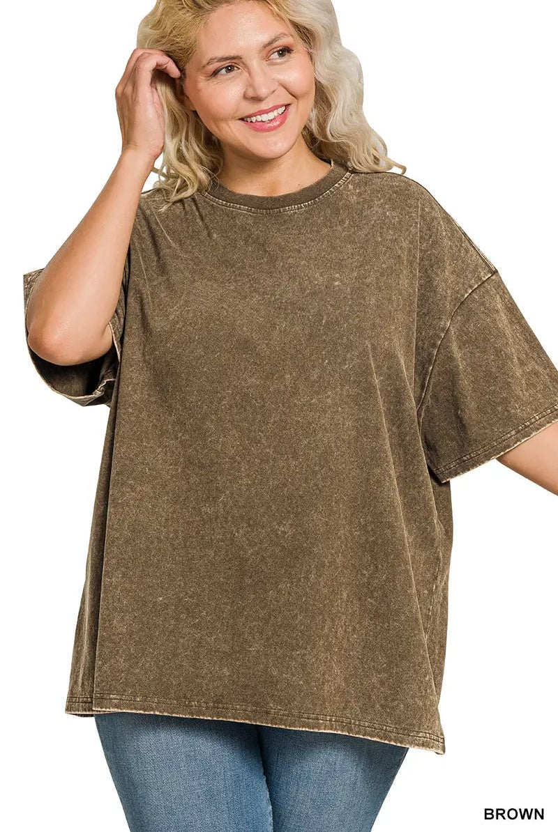 Zenana Zenana Plus Washed Premium Cotton Oversized Tee - T-Shirts Zenana Plus Washed Premium Cotton Oversized Tee