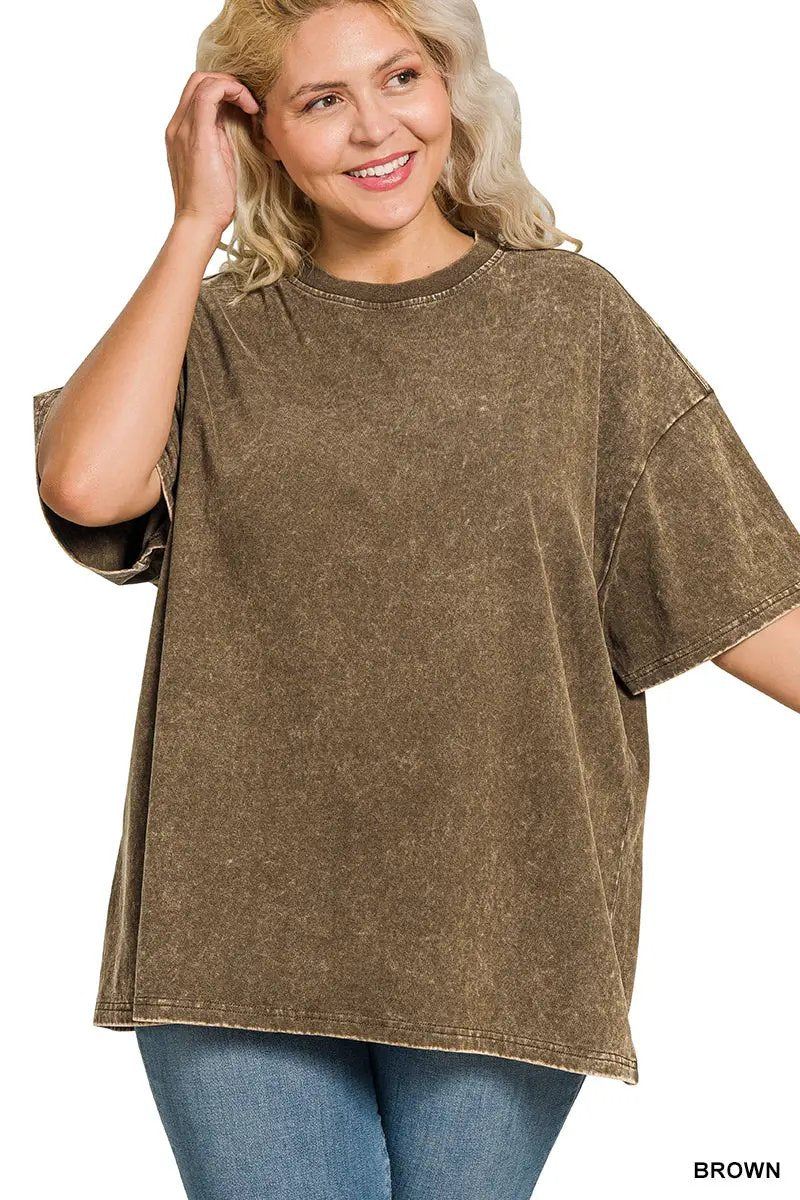 Zenana Zenana Plus Washed Premium Cotton Oversized Tee - T-Shirts Zenana Plus Washed Premium Cotton Oversized Tee