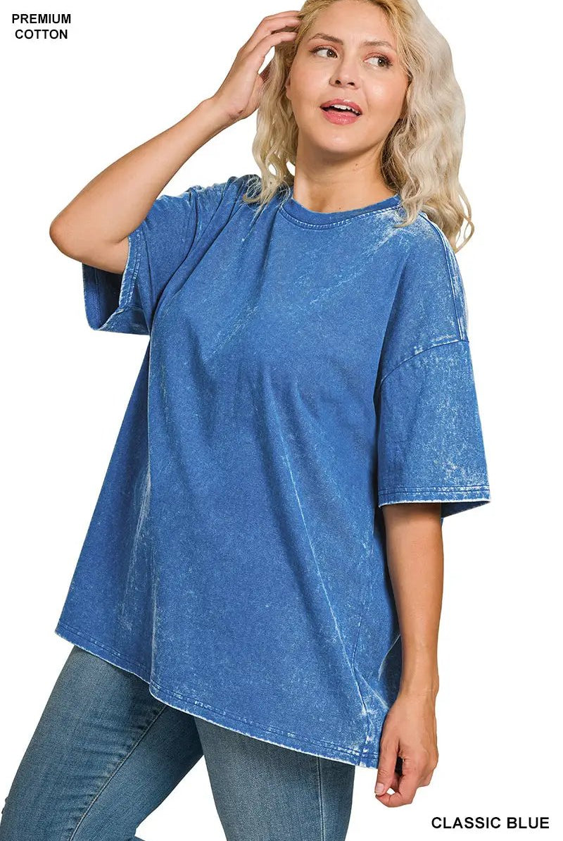 Zenana Zenana Plus Washed Premium Cotton Oversized Tee - T-Shirts Zenana Plus Washed Premium Cotton Oversized Tee