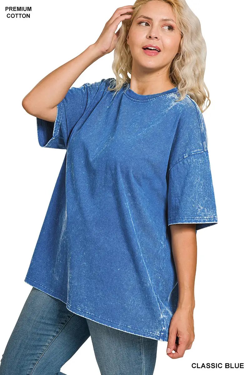 Zenana Zenana Plus Washed Premium Cotton Oversized Tee - T-Shirts Zenana Plus Washed Premium Cotton Oversized Tee