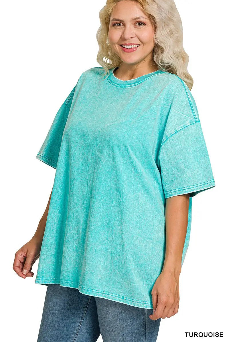 Zenana Zenana Plus Washed Premium Cotton Oversized Tee - T-Shirts Zenana Plus Washed Premium Cotton Oversized Tee