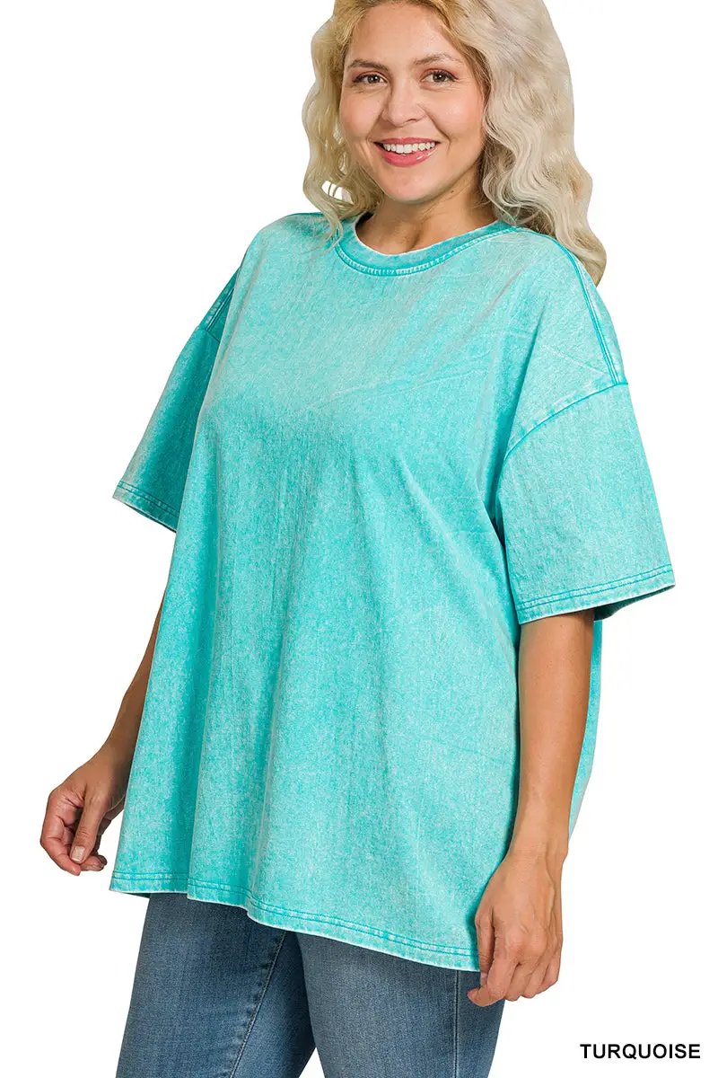 Zenana Zenana Plus Washed Premium Cotton Oversized Tee - T-Shirts Zenana Plus Washed Premium Cotton Oversized Tee