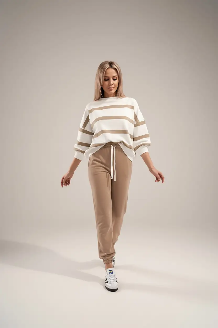 Grateful Threads Boutique Weekend Stripe Cozy Jogger Set - Outfit Sets Drop Shoulder Pullover and Jogger Pants Set