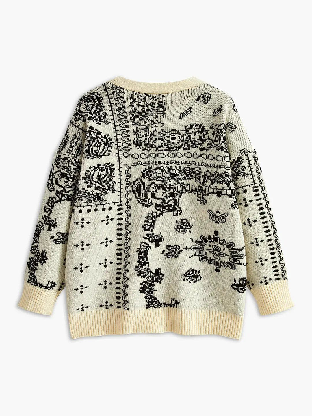 Grateful Threads Boutique Cream & Black Chunky Bandana Knit Oversized Cardigan - Cardigans