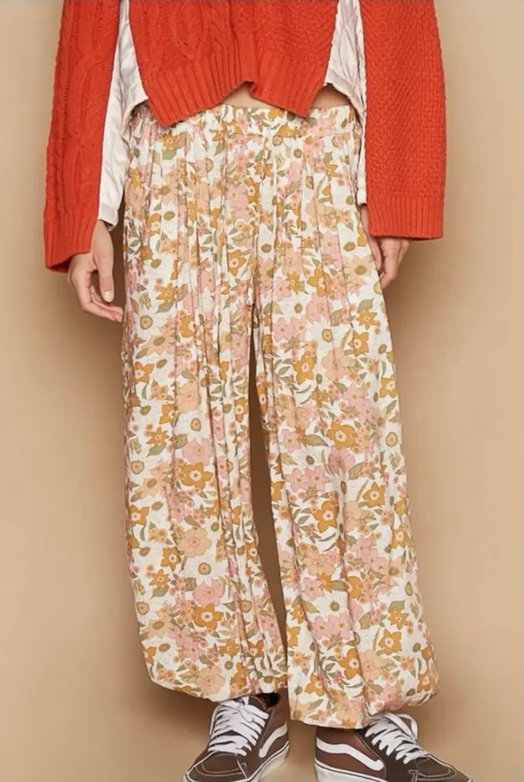 POL Adjustable Drawstring Waist Floral Print Harem Pants – Effortless Style & Comfort - Pants