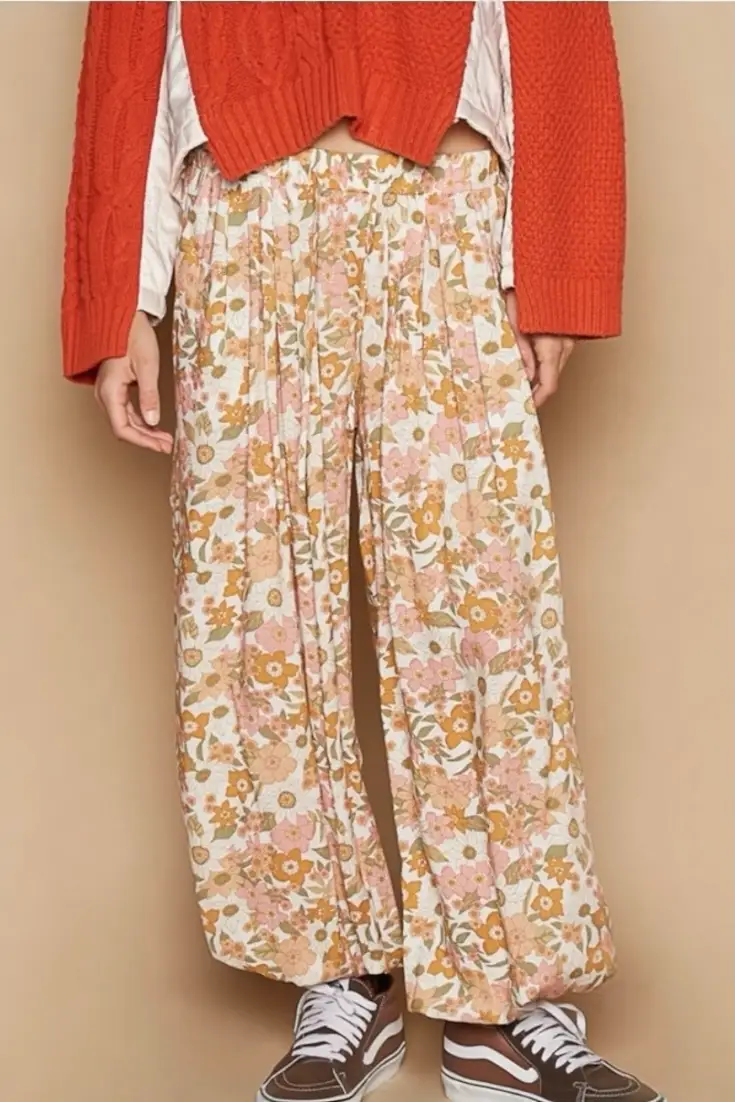 POL Adjustable Drawstring Waist Floral Print Harem Pants – Effortless Style & Comfort - Pants