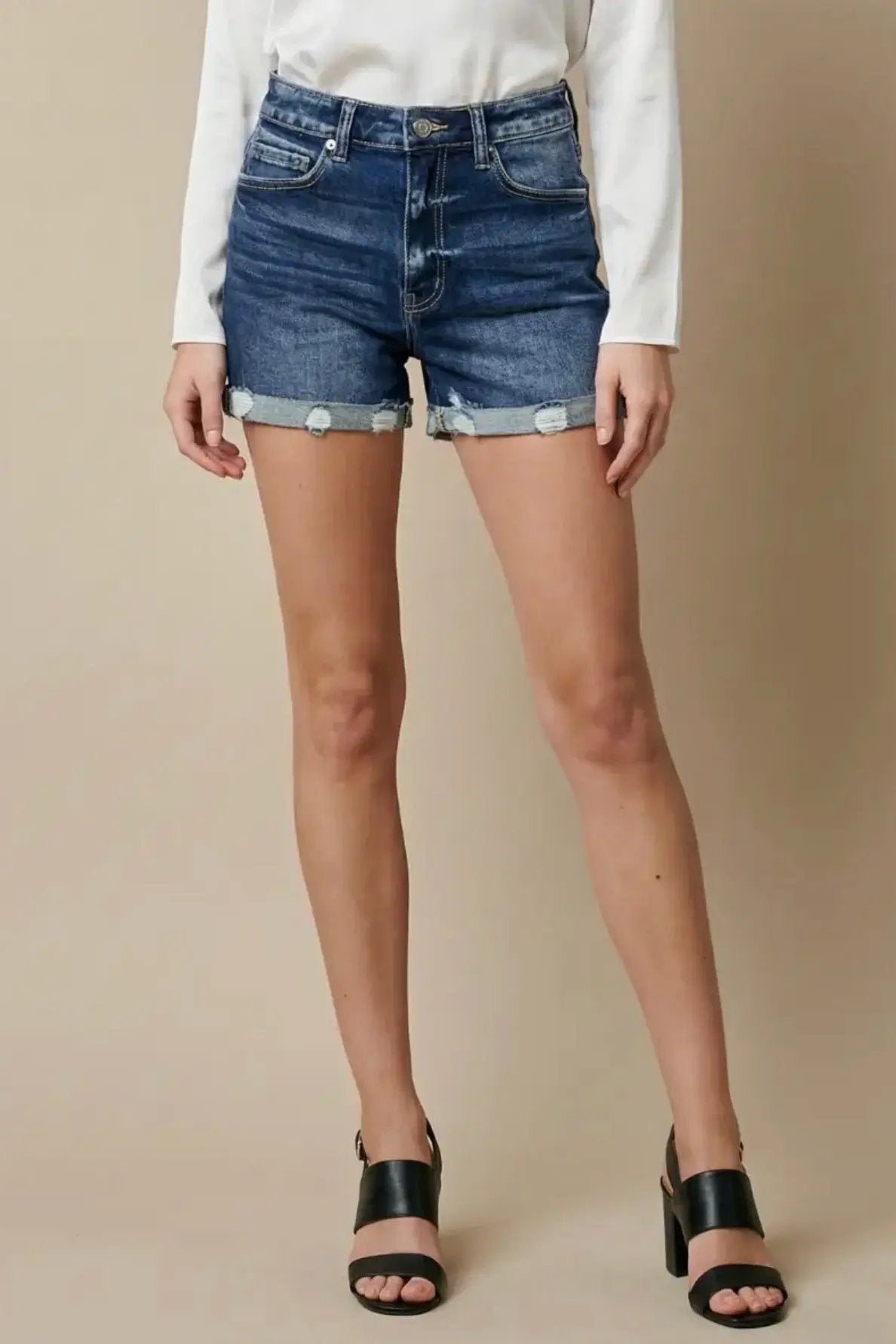 ARTEMIS VINTAGE The Artemis Vintage High Rise Double Cuffed Shorts - Denim Shorts