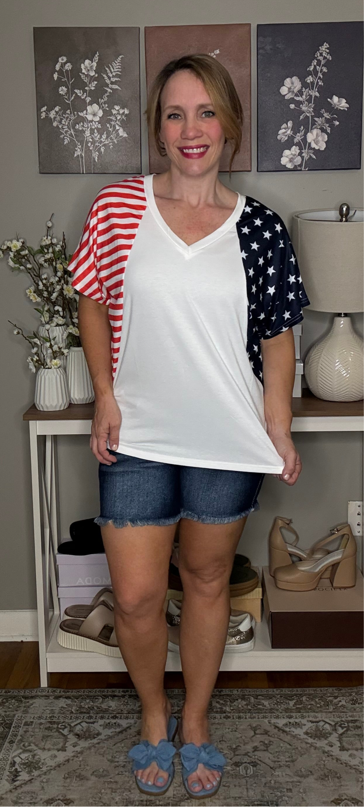 Grateful Threads Boutique White The US Stars and Stripes V-Neck Tee - T-Shirts White The US Stars and Stripes V Neck Tee
