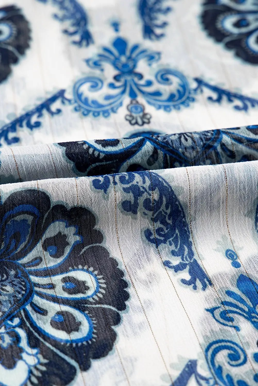 Grateful Threads Boutique Indigo Medallion Boho Button-Down Blouse - Blouses Blue Tribal Pattern Buttoned Front Loose Shirt