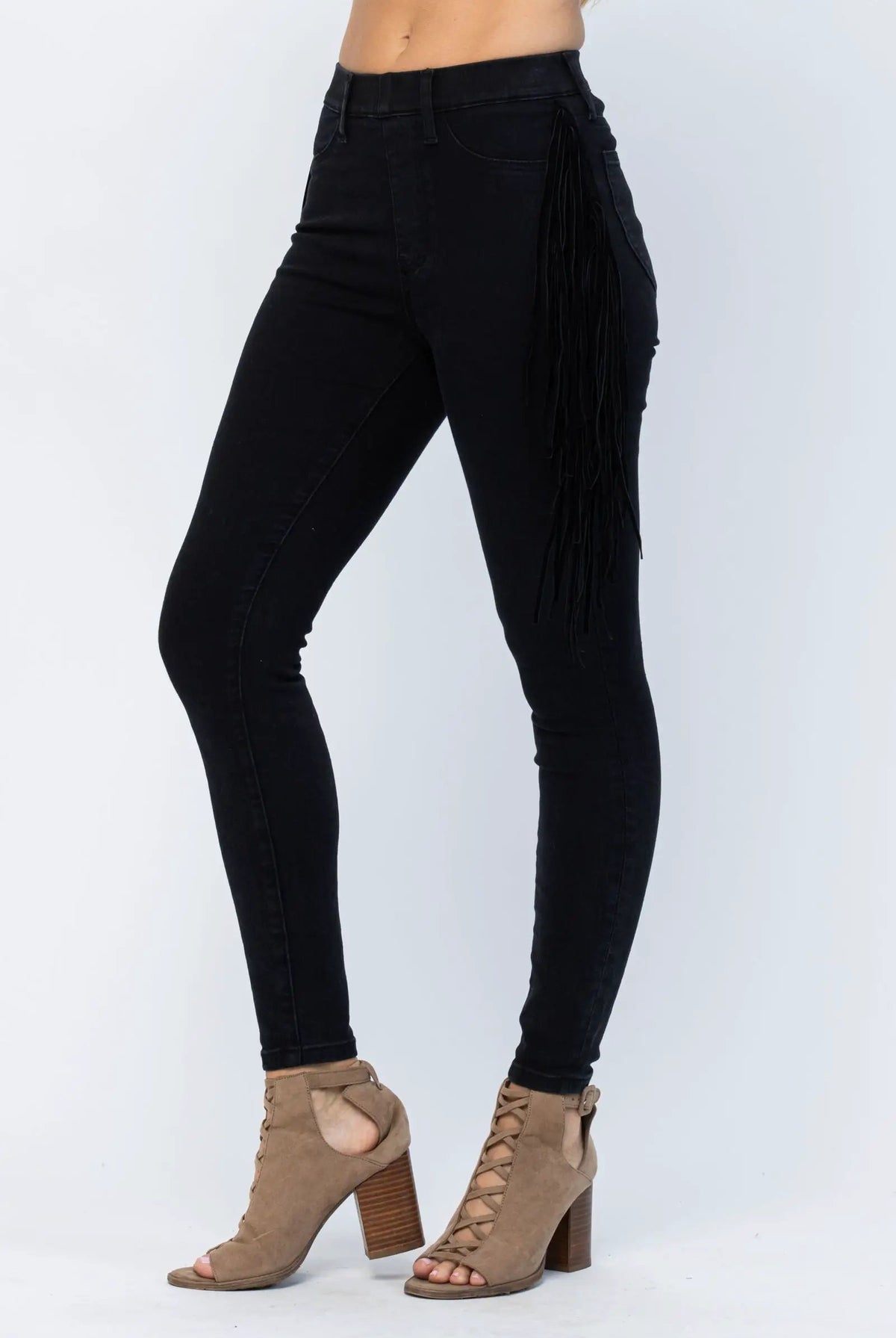Judy Blue The Side Fringe Skinny Mid Rise Jegging - Jeans Judy Blue Black Jeggings with Side Fringe Skinny Leg MId Rise