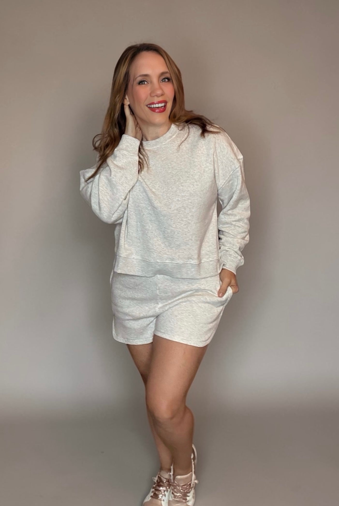 Zenana The Cloud Nine Fleece Lounge Set by Zenana - Outfit Sets Zenana Fleece Long Sleeve Sweatshirts & Shorts Set