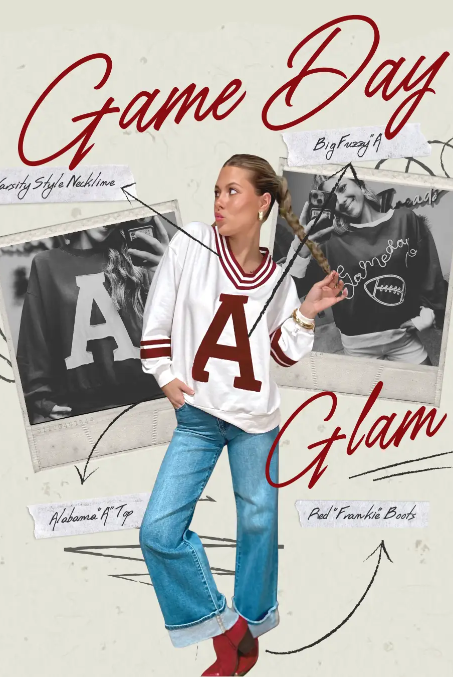 Oddi Oddi - Varsity-Inspired Pullover: White Red Combo - Sweatshirts