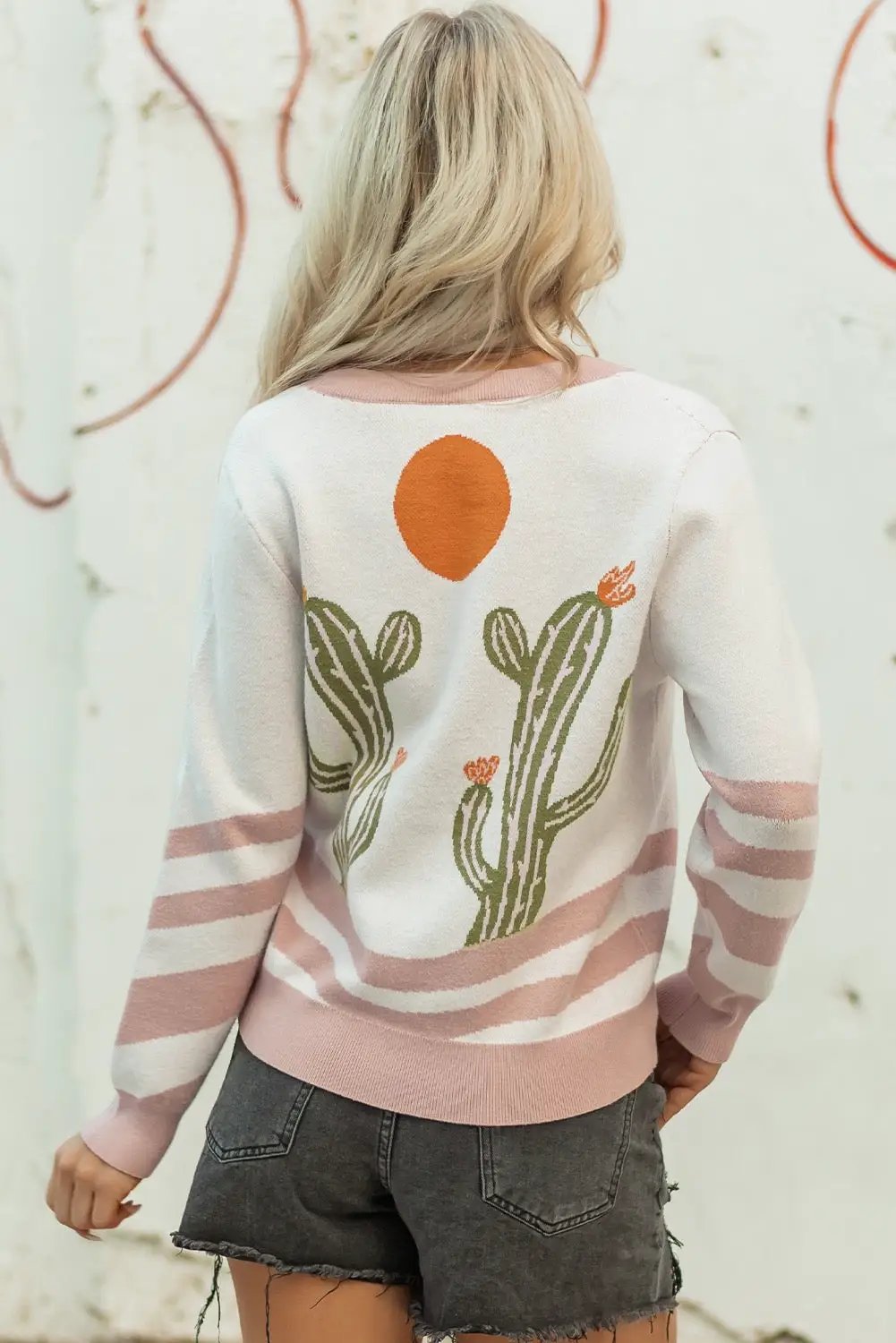 Grateful Threads Boutique Apricot Desert Cactus Buttoned Front Sweater Cardigan - Cardigans Apricot Desert Cactus Buttoned Front Sweater Cardigan