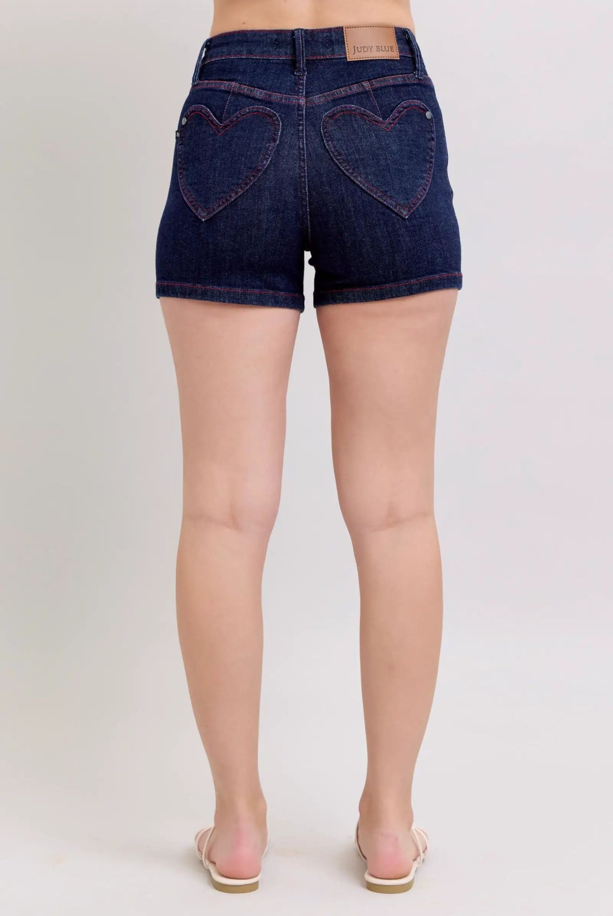 Judy Blue Judy Blue High Waisted Heart Shaped Pockets with Red Contrast Thread Shorts - Shorts Judy Blue High Waisted Heart Shaped Pockets with Red Contrast Thread Shorts