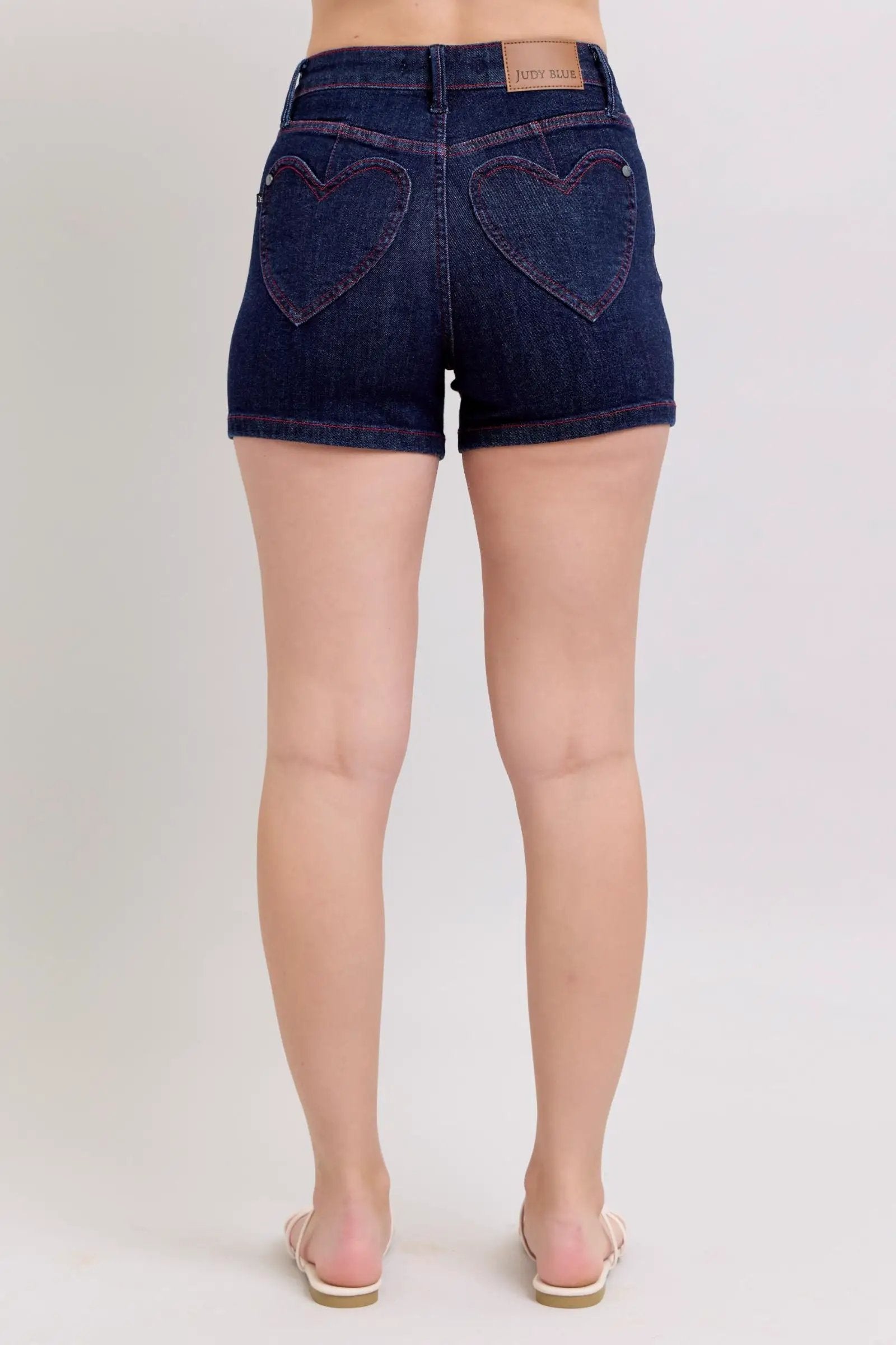 Judy Blue Judy Blue High Waisted Heart Shaped Pockets with Red Contrast Thread Shorts - Shorts Judy Blue High Waisted Heart Shaped Pockets with Red Contrast Thread Shorts