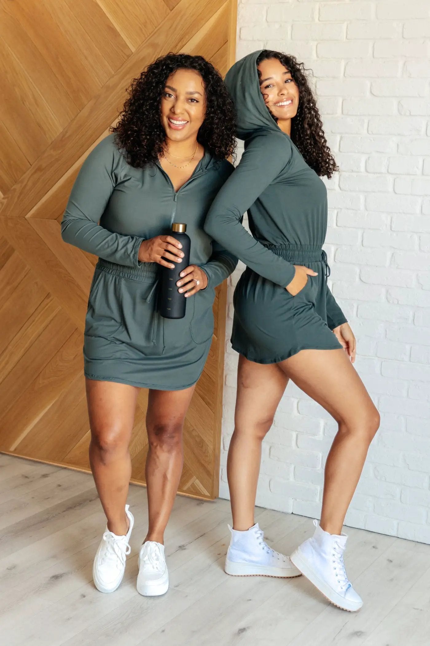 Rae Mode The Getting Out Hoodie Romper: Smoked Spruce - One-Pieces