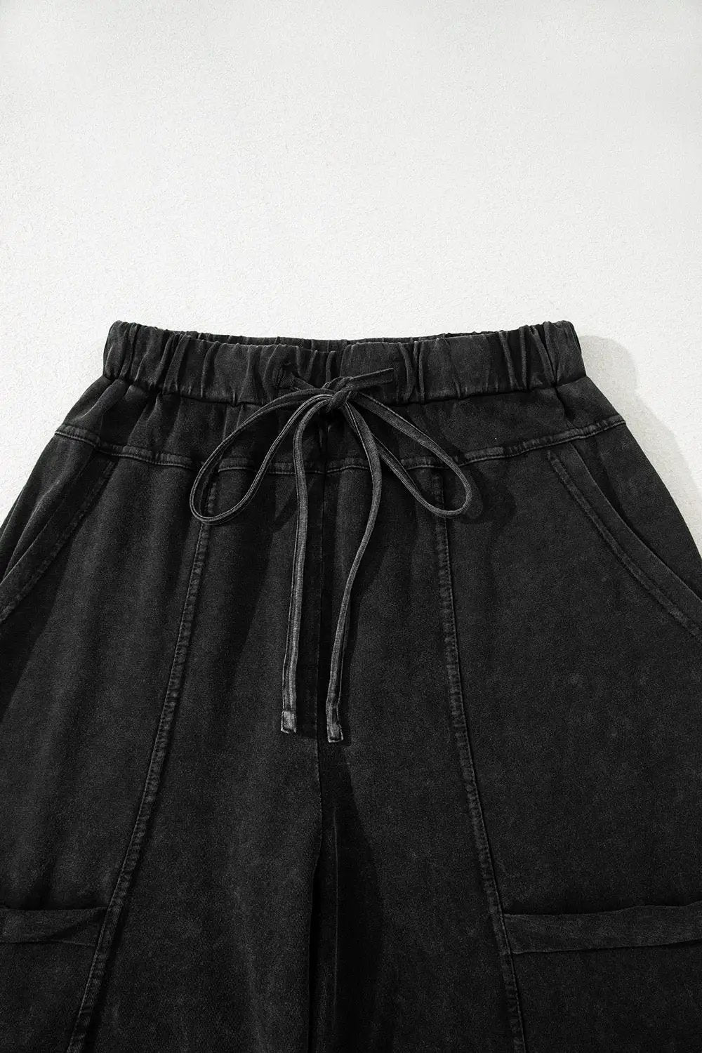 Grateful Threads Boutique Black Mineral Wash Exposed Seam Wide Leg Cargo Pants - Trousers Black Mineral Wash Exposed Seam Wide Leg Cargo Pants