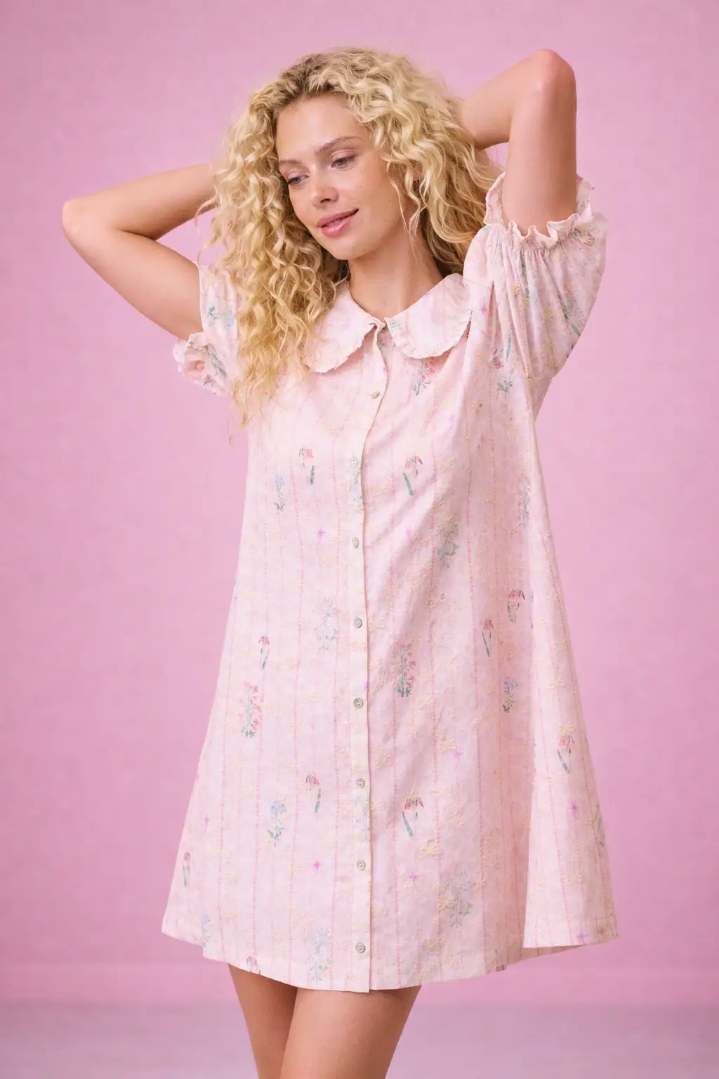 Doe and Rae The Sweet Meadow Embroidered Peter Pan Collar Swing Dress - Dresses