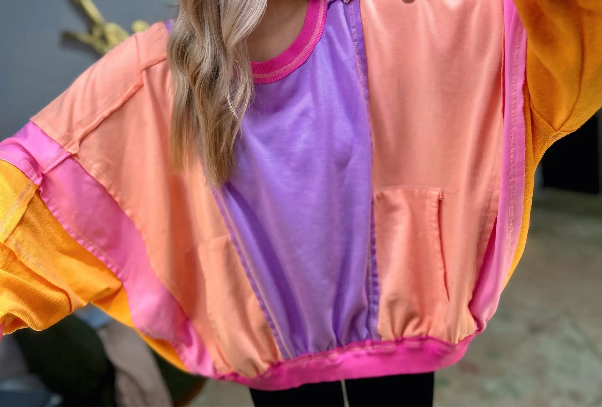 BiBi Colorblock Patchwork Exposed Seam Sweatshirt - Sweatshirts
