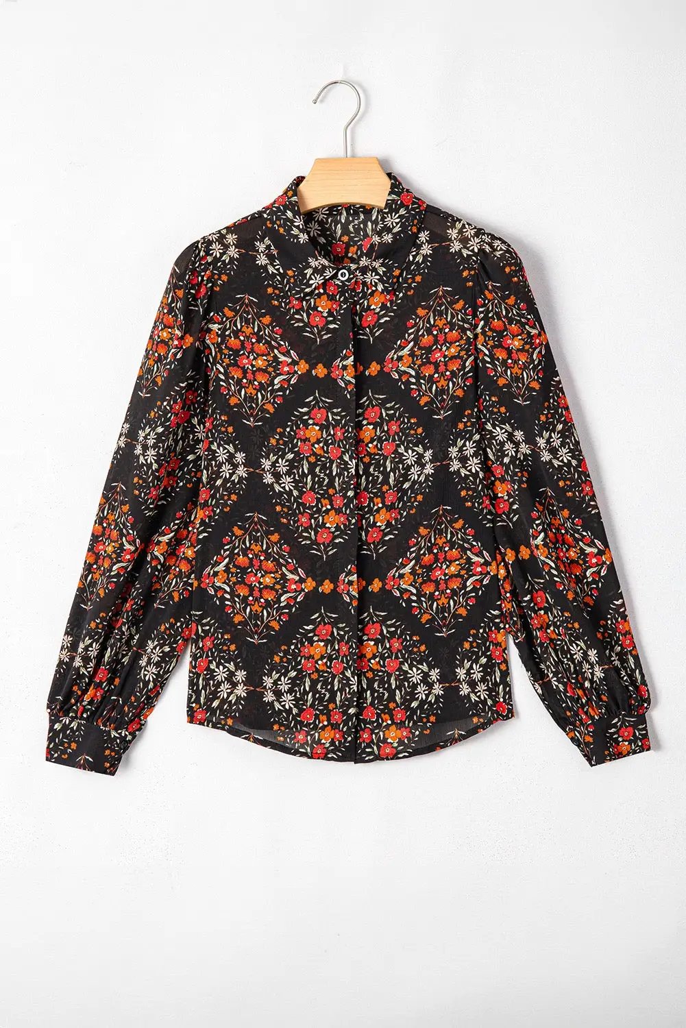 Grateful Threads Boutique Black Strawberry Aesthetic Floral Puff Sleeve Blouse - Blouses Black Strawberry Aesthetic Floral Puff Sleeve Blouse