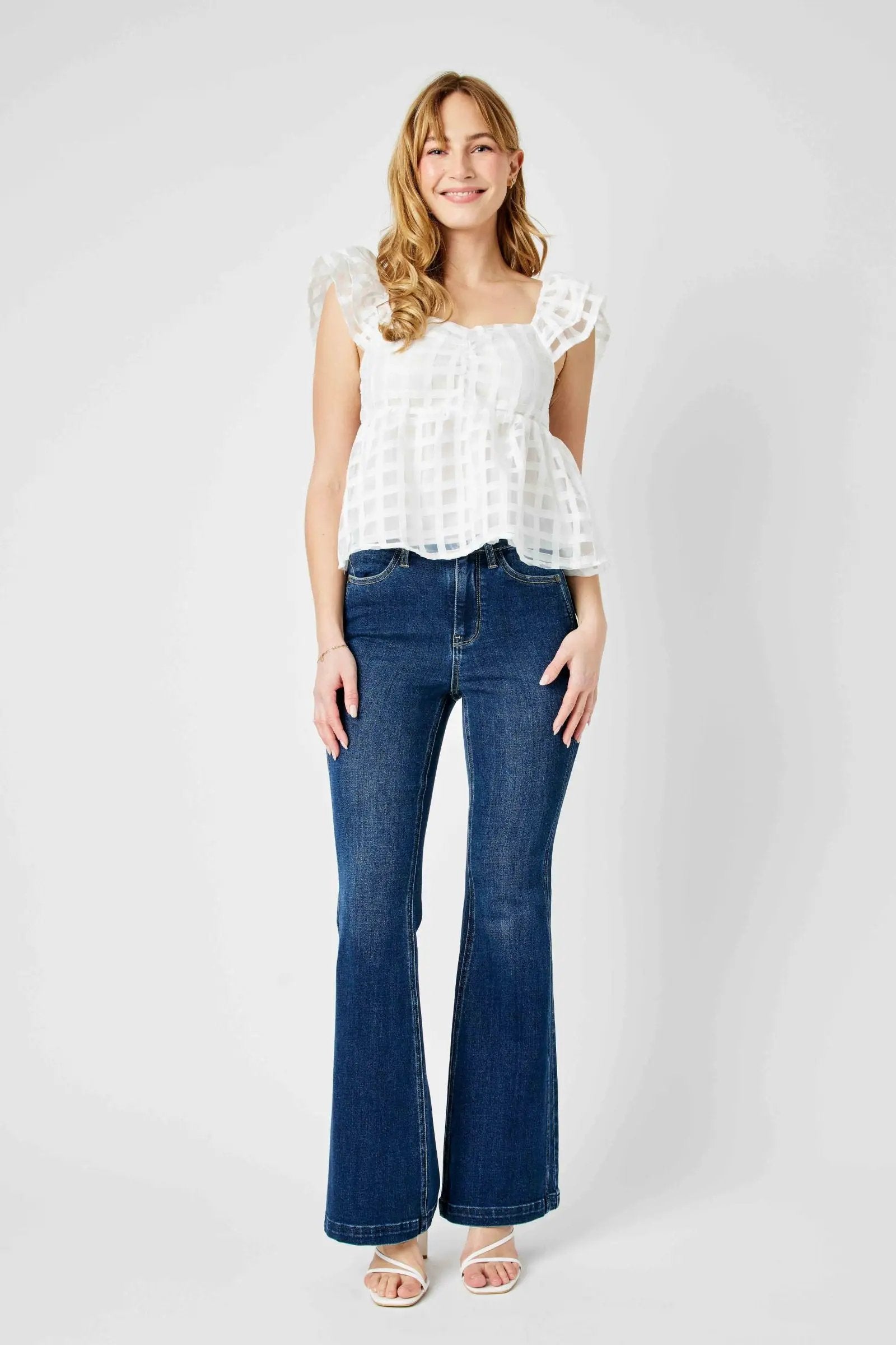Judy Blue Judy Blue High Waist Angled Side Seam Detail Flare Denim Jeans - Jeans Judy Blue high waist angled side deam flare jeans