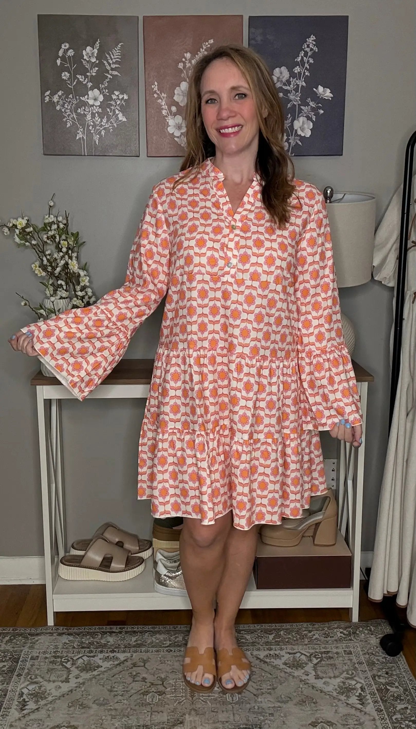 Grateful Threads Boutique Orange Floral Buttoned Front Dress - Dresses Orange Floral Buttoned Front Dress