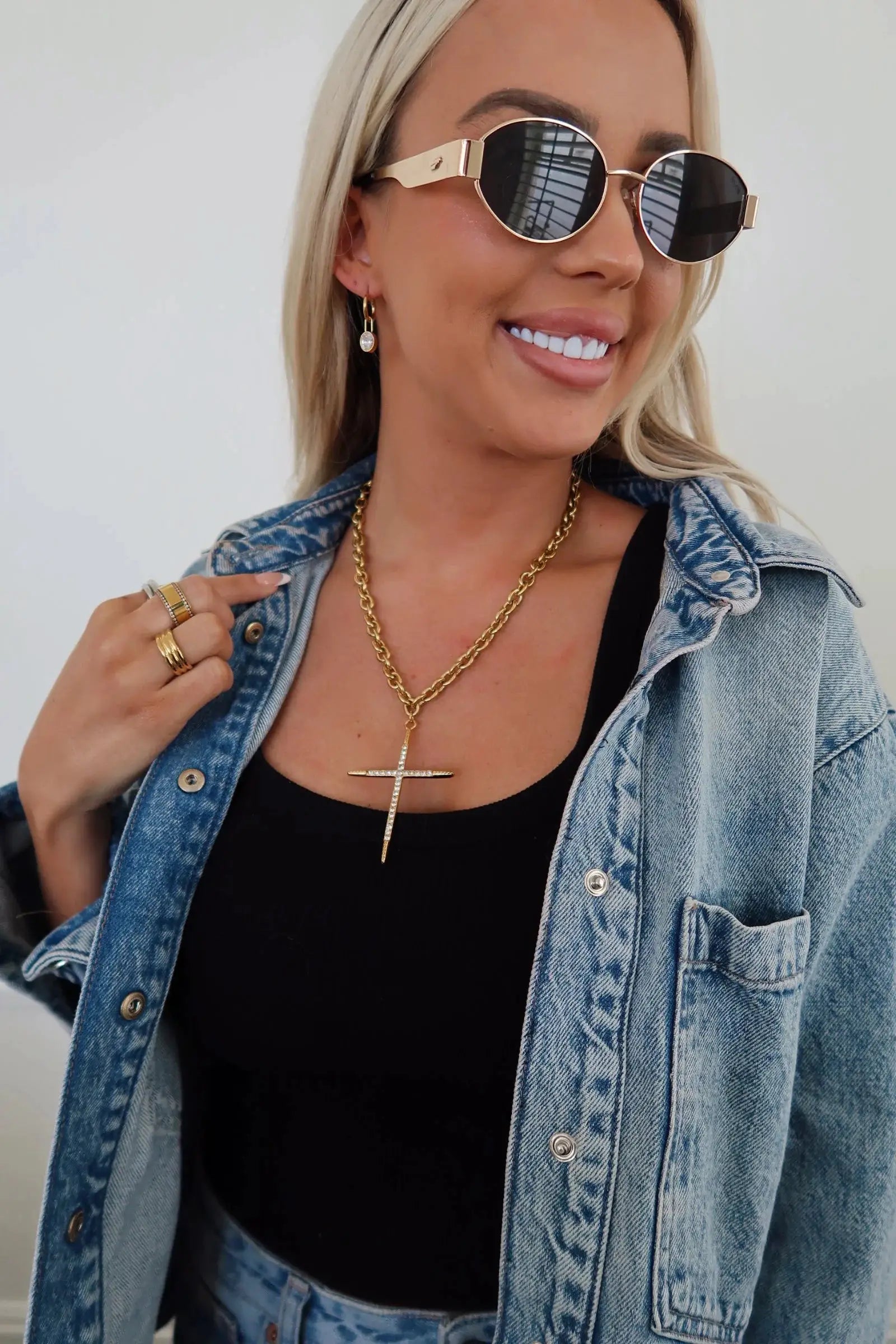 CHANSUTTPEARLS The Large LUXE Cross Necklace (Water Resistant) - Necklaces
